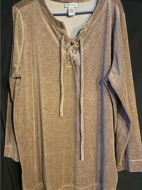 Catherines Washed Taupe Lace-Up Tunic Top